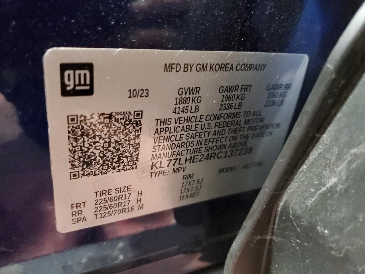 2024 Chevrolet Trax 1Lt VIN: KL77LHE24RC137238 Lot: 91144435