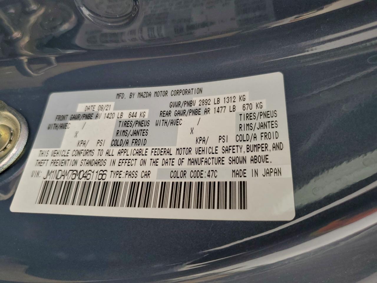 2021 Mazda Mx-5 Miata Grand Touring VIN: JM1NDAM76M0461166 Lot: 94148525