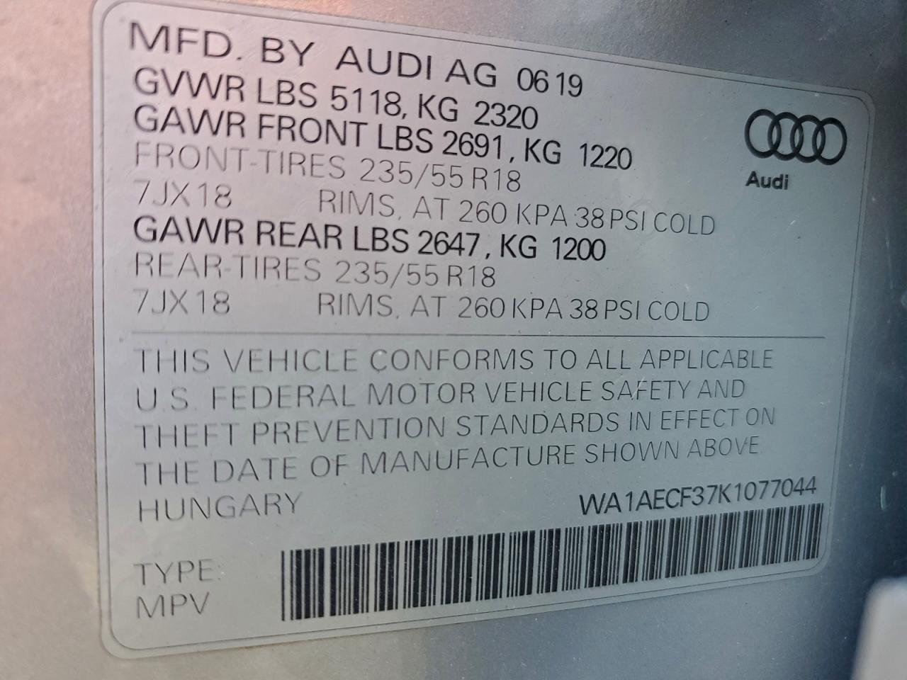 2019 Audi Q3 Premium VIN: WA1AECF37K1077044 Lot: 91643105