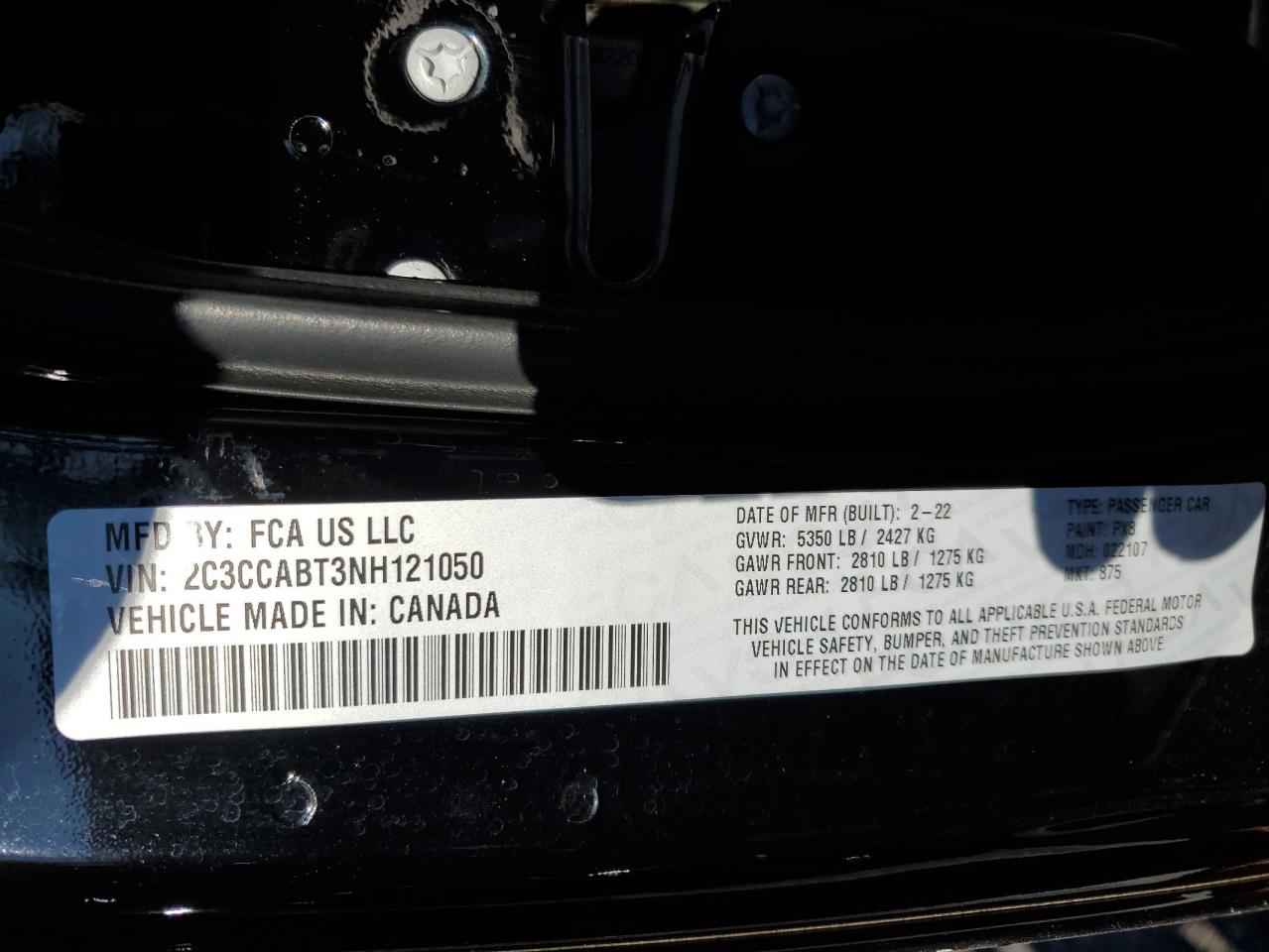 2022 Chrysler 300 S VIN: 2C3CCABT3NH121050 Lot: 90419465