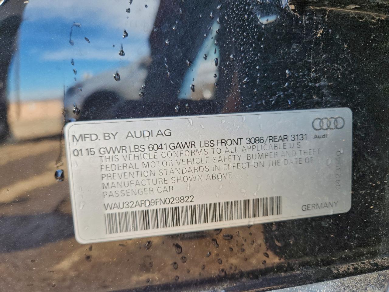 2015 Audi A8 L Quattro VIN: WAU32AFD9FN029822 Lot: 94468425