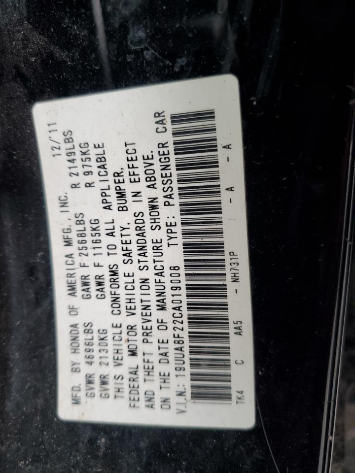 2012 Acura Tl VIN: 19UUA8F22CA019008 Lot: 90695565