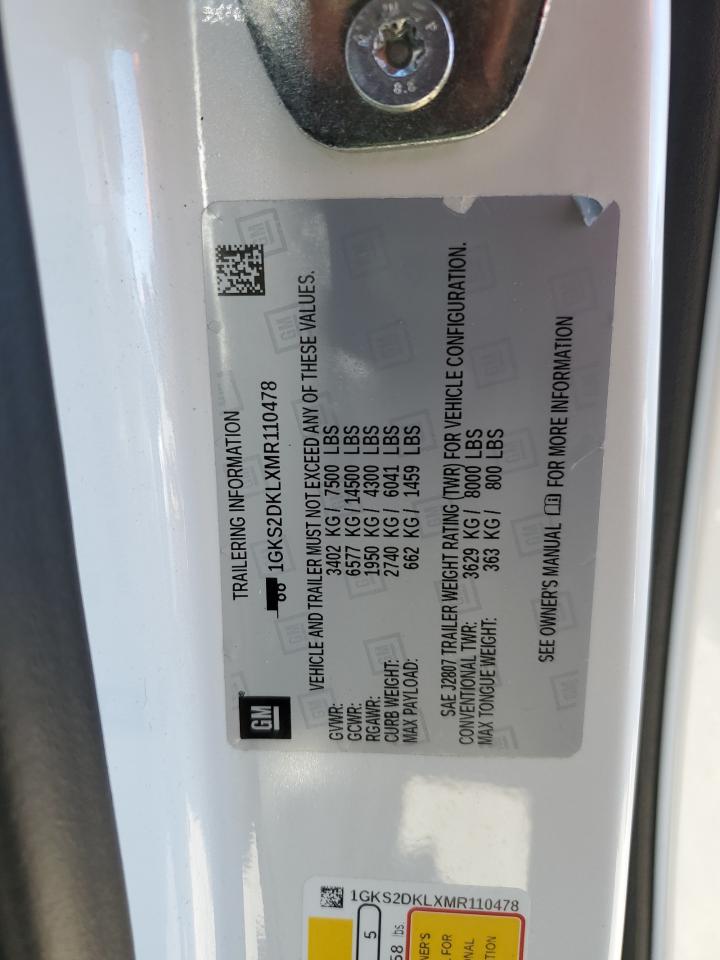 2021 GMC Yukon Denali VIN: 1GKS2DKLXMR110478 Lot: 91287985