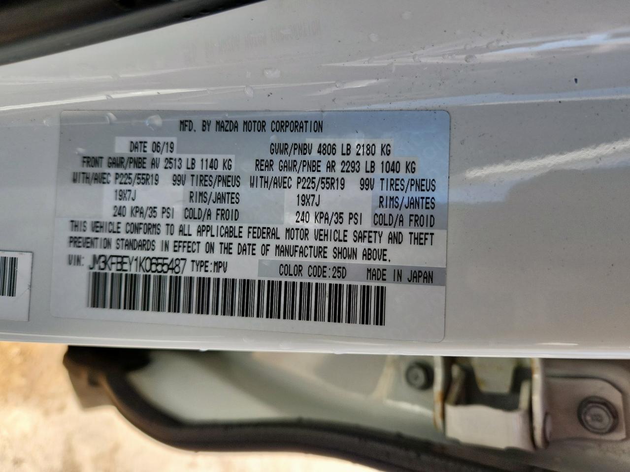 2019 Mazda Cx-5 Signature VIN: JM3KFBEY1K0655487 Lot: 92856595