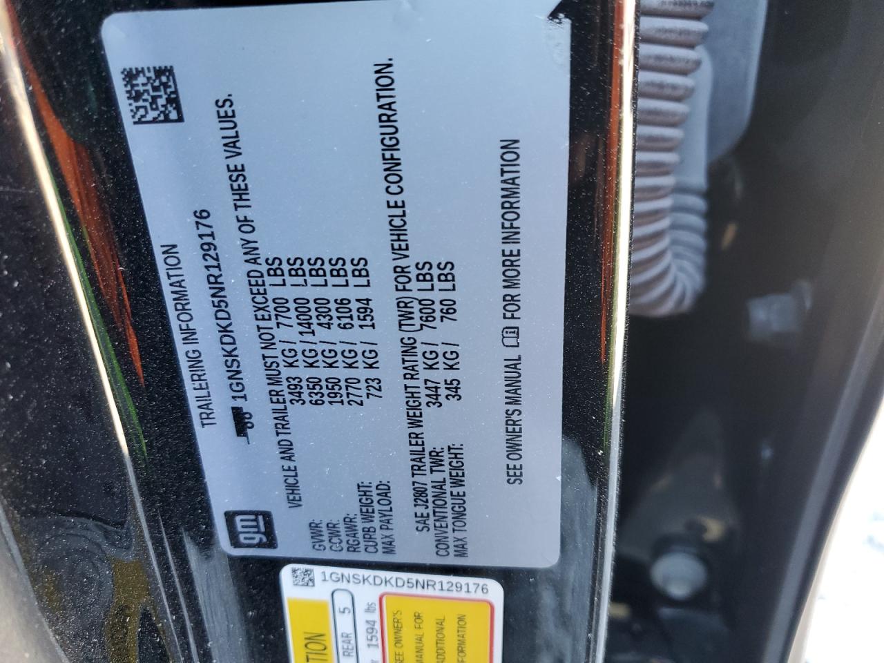 2022 Chevrolet Suburban K1500 Z71 VIN: 1GNSKDKD5NR129176 Lot: 92878325