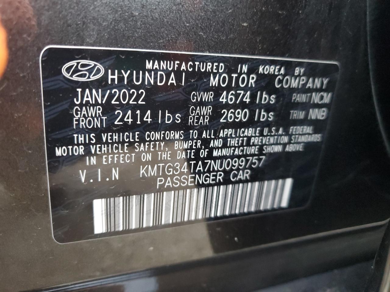 2022 Genesis G70 Base VIN: KMTG34TA7NU099757 Lot: 93378615