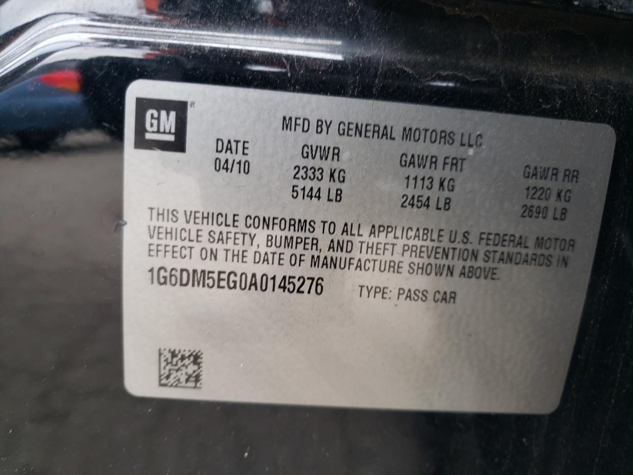 2010 Cadillac Cts Performance Collection VIN: 1G6DM5EG0A0145276 Lot: 92004285