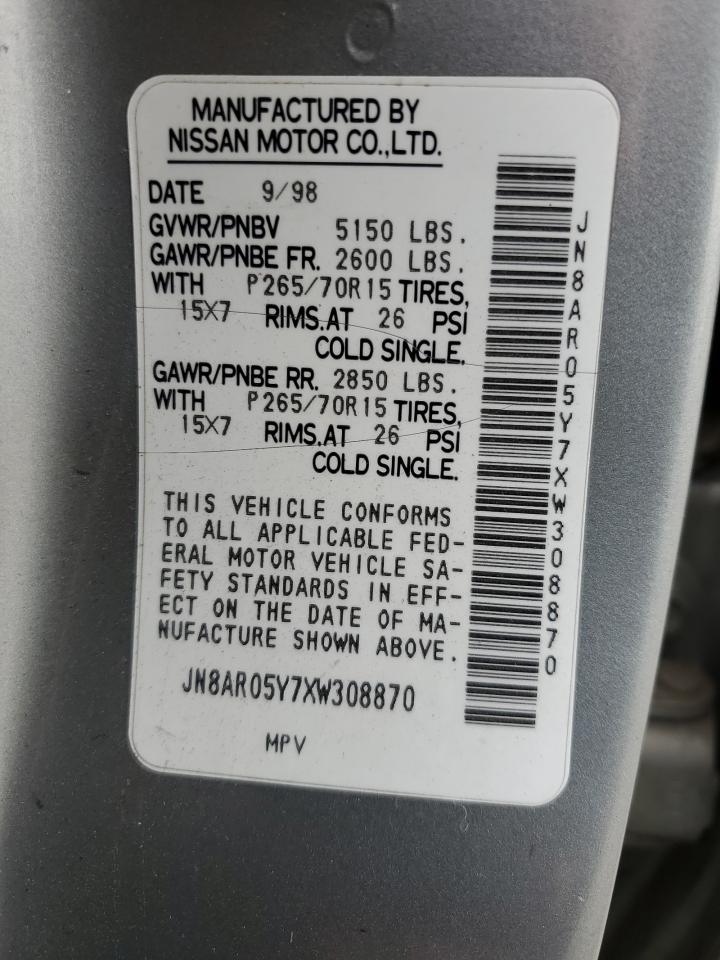 1999 Nissan Pathfinder Le VIN: JN8AR05Y7XW308870 Lot: 91288155