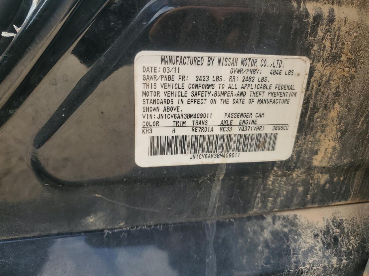 2011 Infiniti G37 VIN: JN1CV6AR3BM409011 Lot: 90497925