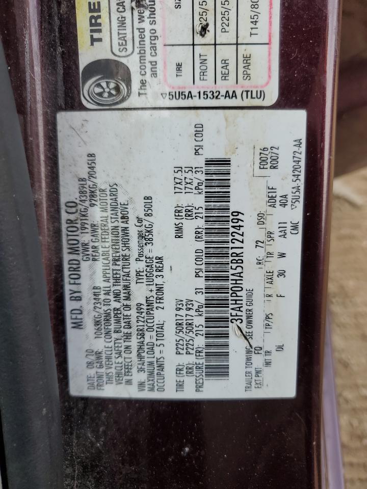 2011 Ford Fusion Se VIN: 3FAHP0HA5BR122499 Lot: 91046895