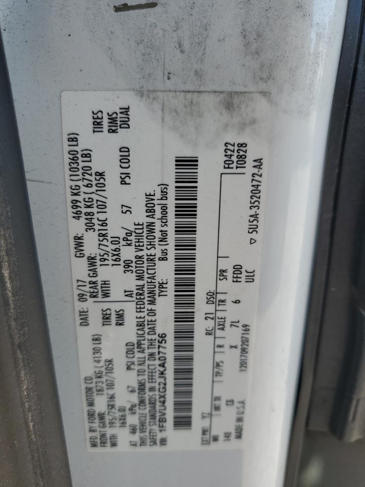 2018 Ford Transit T-350 Hd VIN: 1FBVU4XG2JKA07756 Lot: 93288525