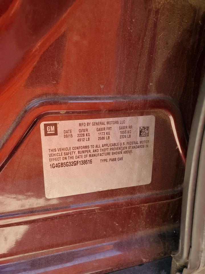 2016 Buick Lacrosse VIN: 1G4GB5G32GF138616 Lot: 92889035