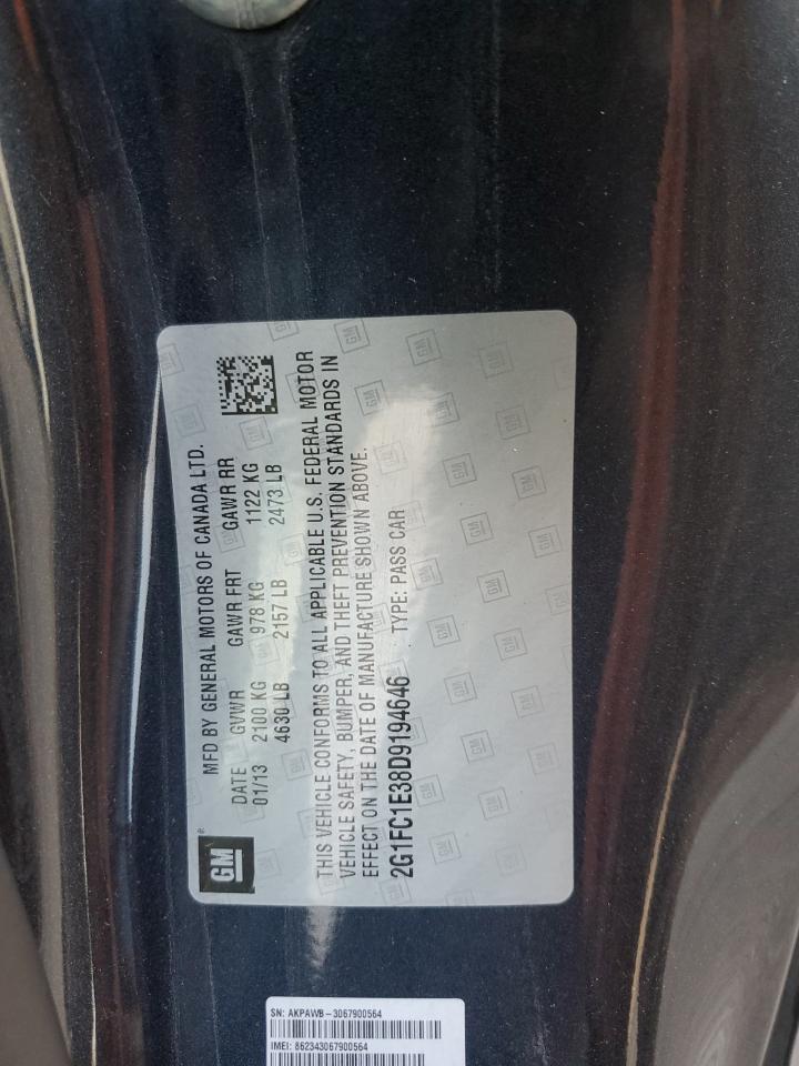 2013 Chevrolet Camaro Lt VIN: 2G1FC1E38D9194646 Lot: 92493765