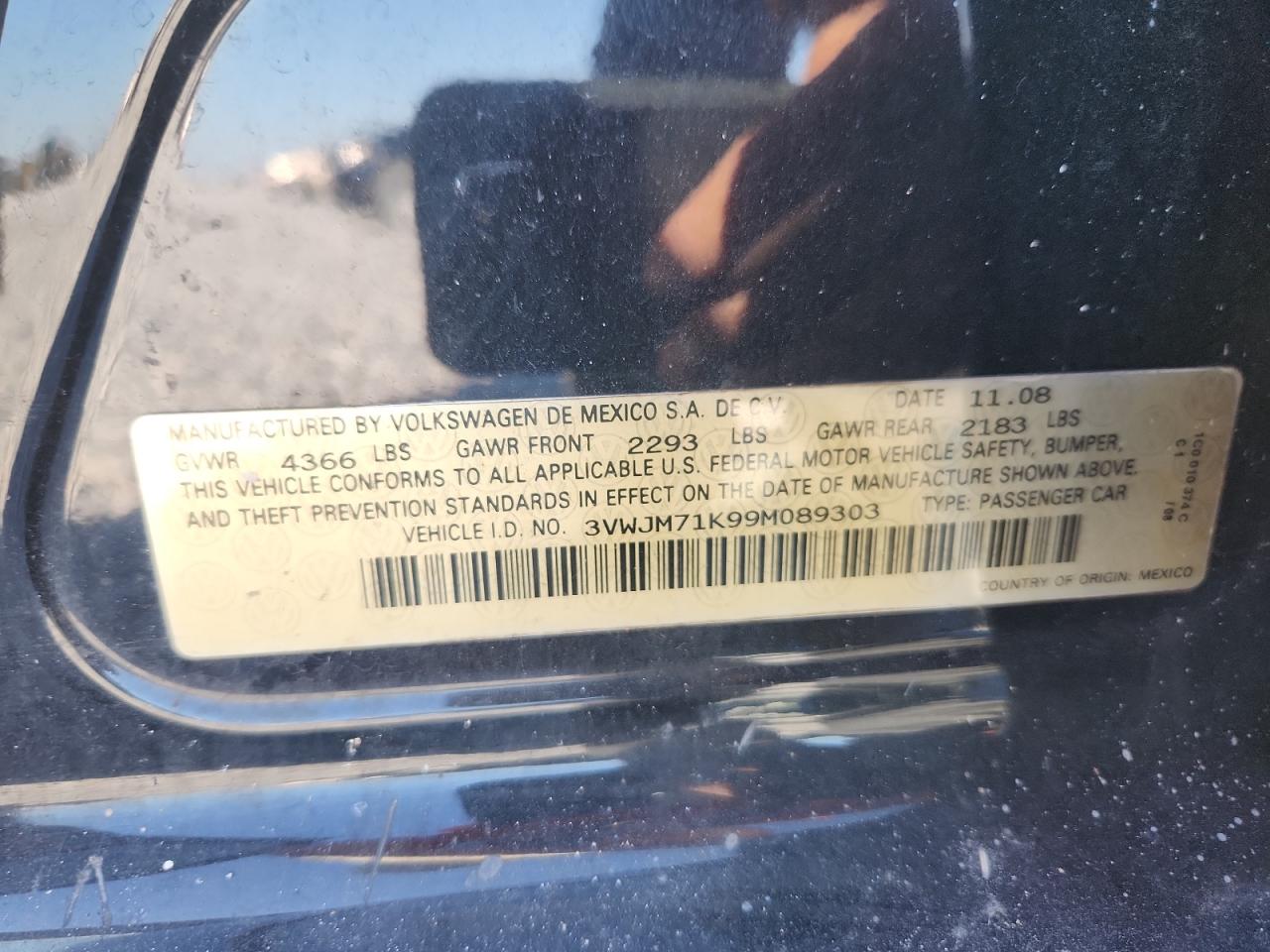 2009 Volkswagen Jetta S VIN: 3VWJM71K99M089303 Lot: 93856515