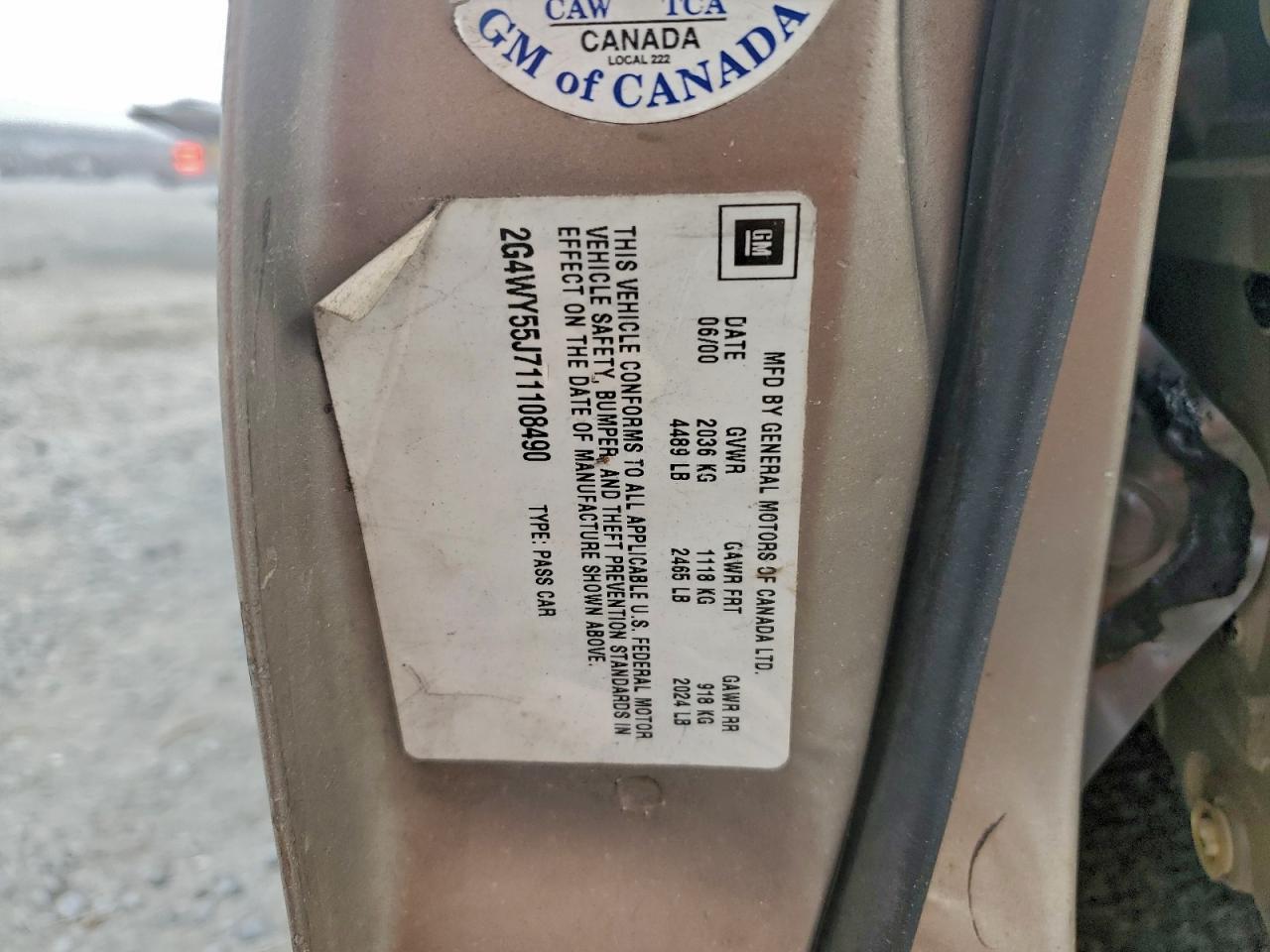 2001 Buick Century Limited VIN: 2G4WY55J711108490 Lot: 93756025