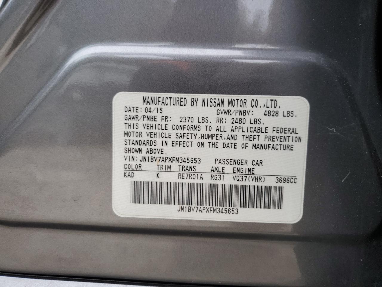 2015 Infiniti Q50 Base VIN: JN1BV7APXFM345653 Lot: 85433745