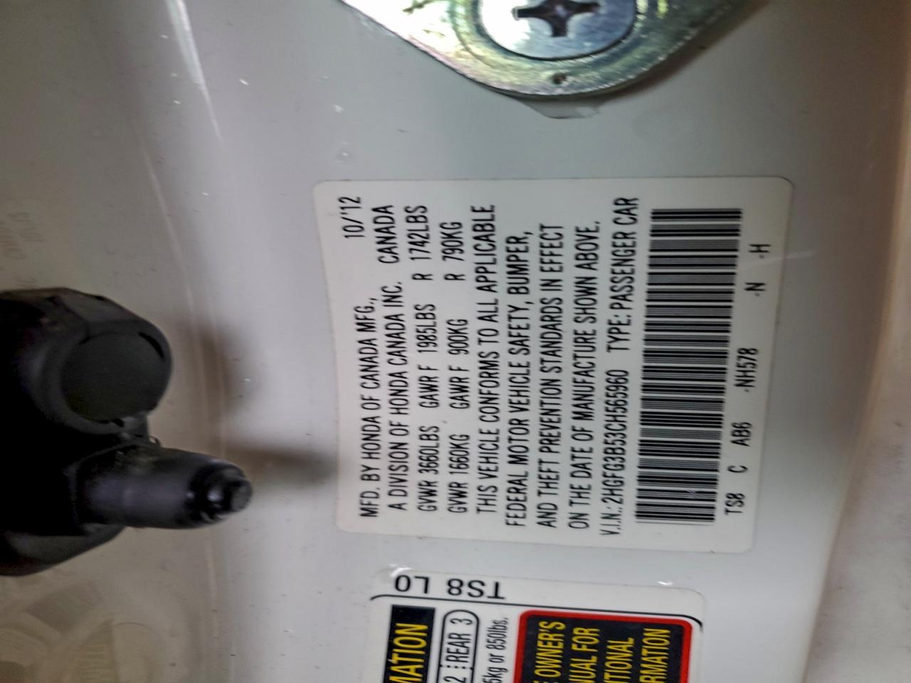 2012 Honda Civic Lx VIN: 2HGFG3B53CH565960 Lot: 94726955