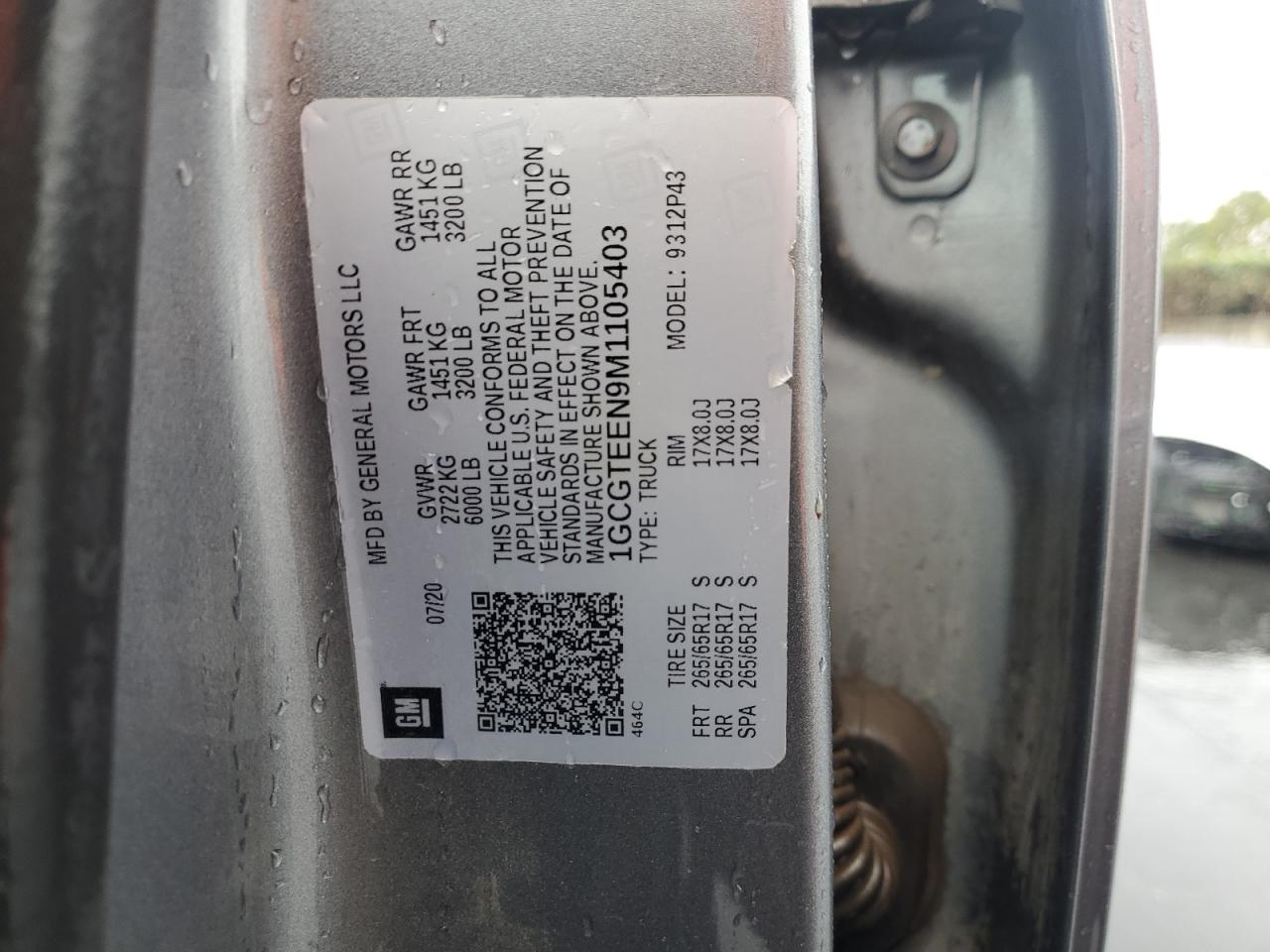 2021 Chevrolet Colorado Zr2 VIN: 1GCGTEEN9M1105403 Lot: 90459785