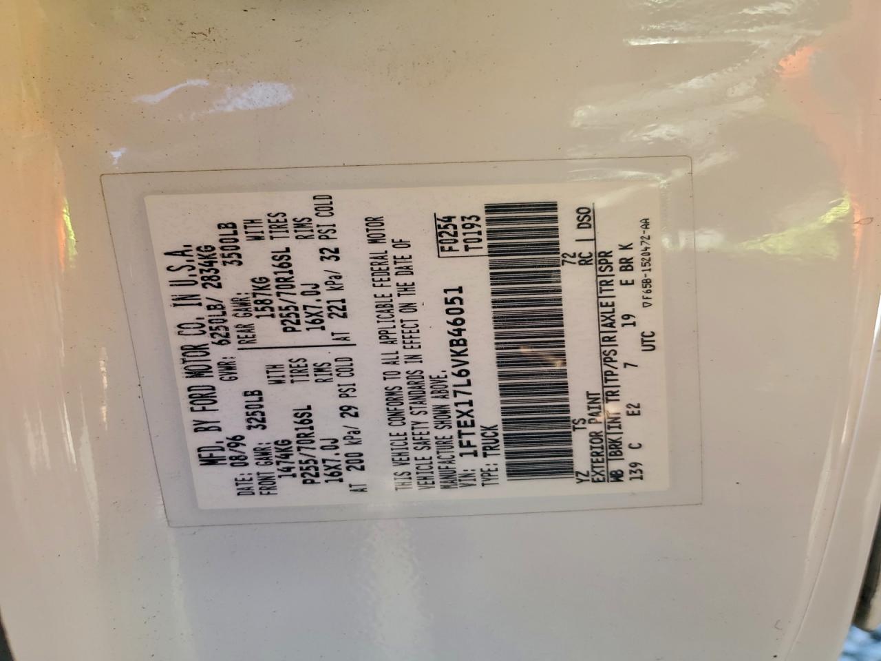 1997 Ford F150 VIN: 1FTEX17L6VKB46051 Lot: 93892725