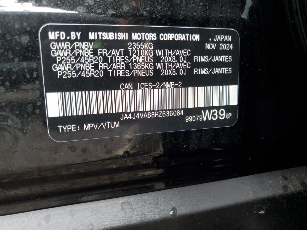 2024 Mitsubishi Outlander Se VIN: JA4J4VA88RZ636064 Lot: 92708405