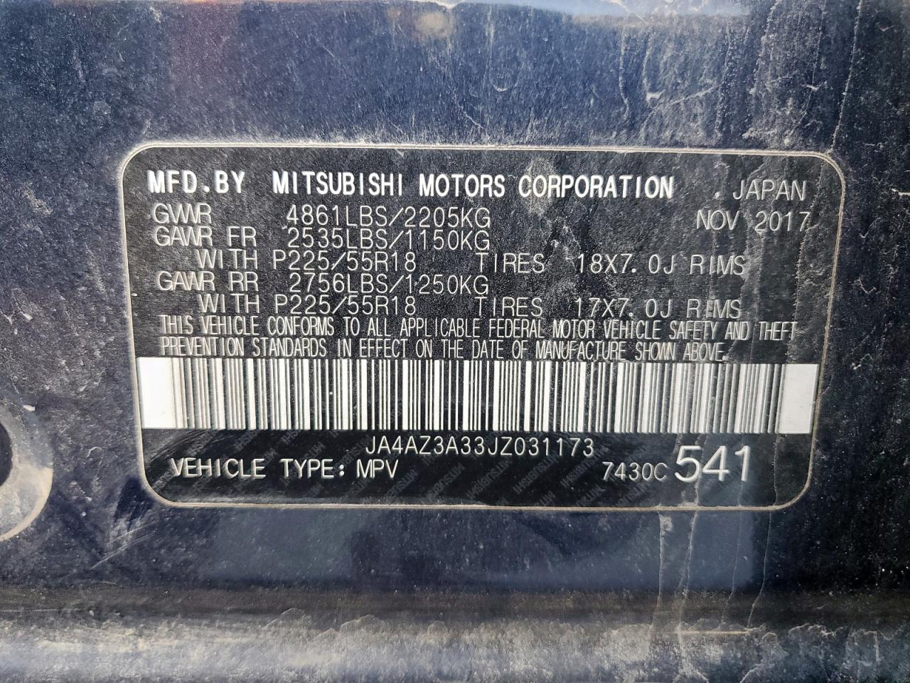 2018 Mitsubishi Outlander Se VIN: JA4AZ3A33JZ031173 Lot: 91719565