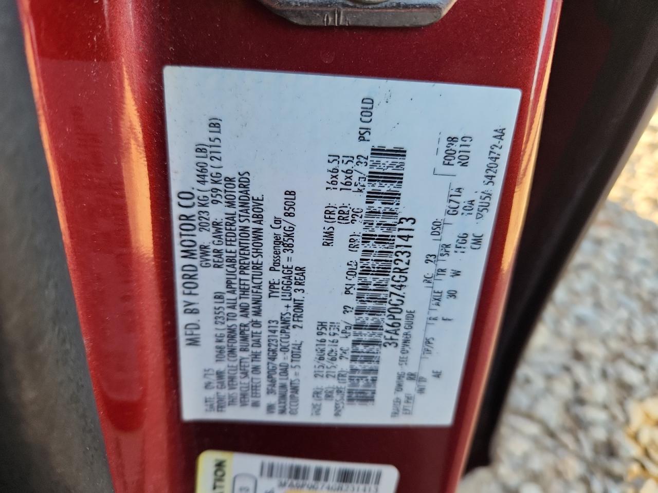 2016 Ford Fusion S VIN: 3FA6P0G74GR231413 Lot: 91051635