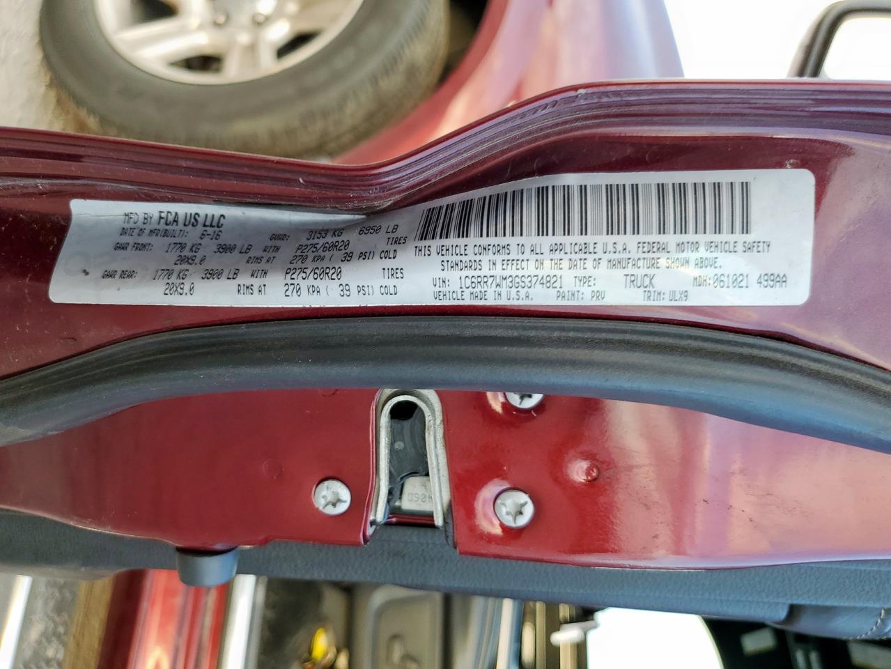 2016 Ram 1500 Longhorn VIN: 1C6RR7WM3GS374821 Lot: 91705615