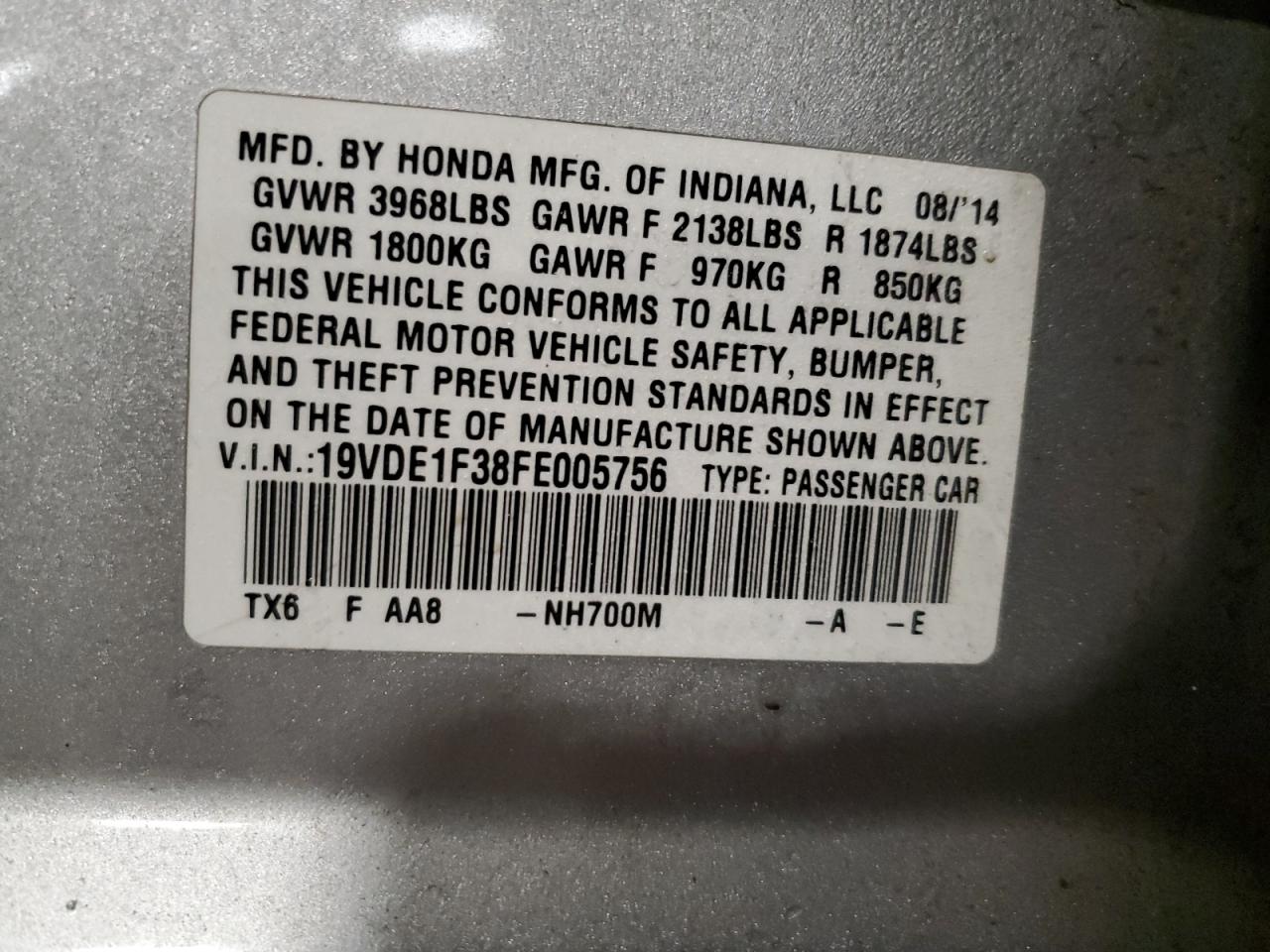2015 Acura Ilx 20 VIN: 19VDE1F38FE005756 Lot: 92153955