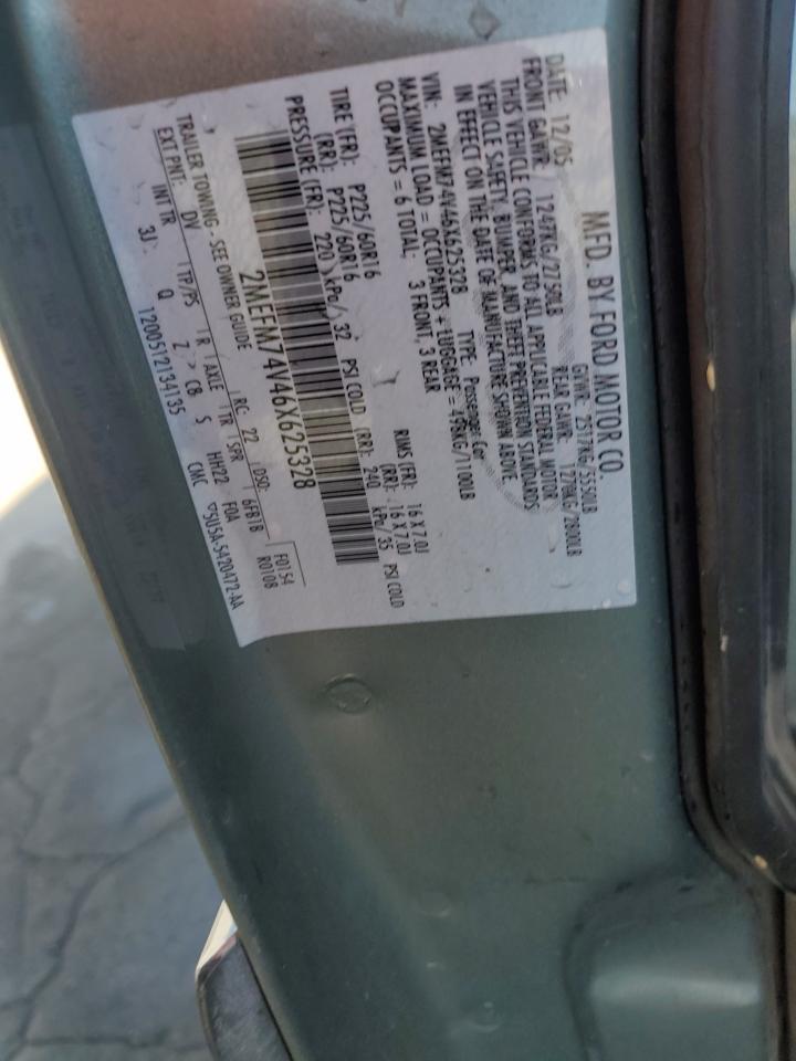 2006 Mercury Grand Marquis Gs VIN: 2MEFM74V46X625328 Lot: 91672885