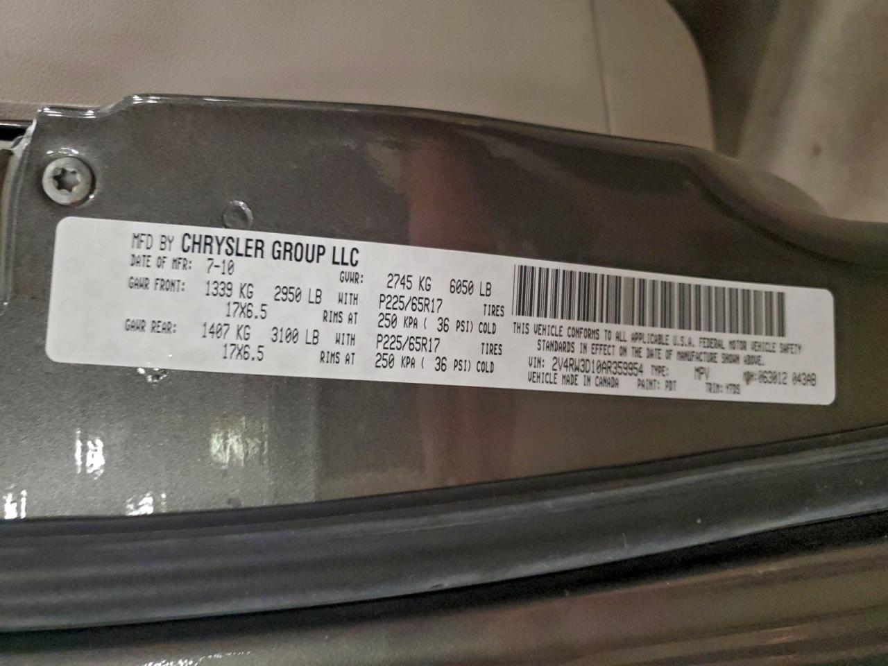 2010 Volkswagen Routan Se VIN: 2V4RW3D10AR359954 Lot: 93473295