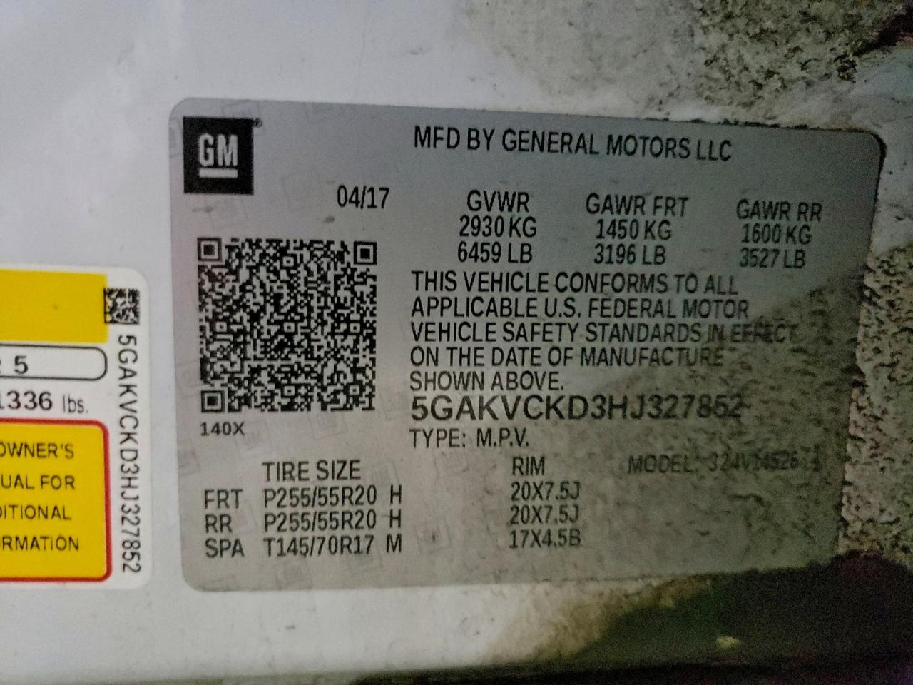 2017 Buick Enclave VIN: 5GAKVCKD3HJ327852 Lot: 94437005