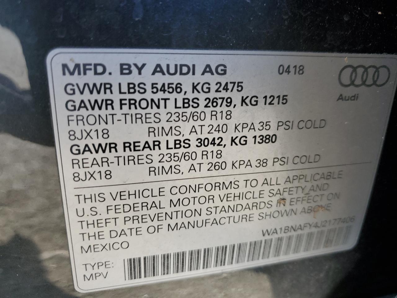 2018 Audi Q5 Premium Plus VIN: WA1BNAFY4J2177406 Lot: 91425685