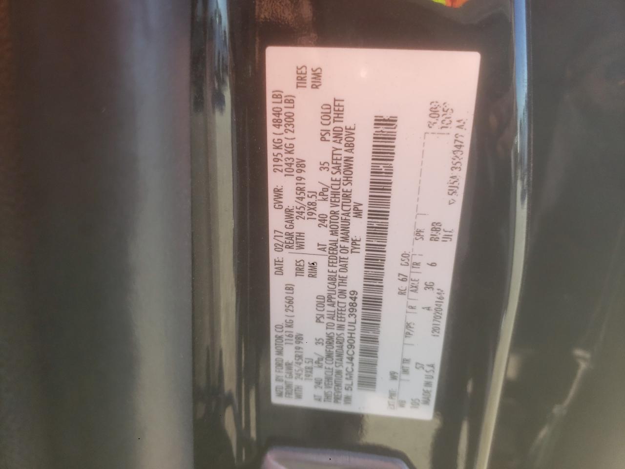 2017 Lincoln Mkc Black Label VIN: 5LMCJ4C90HUL39849 Lot: 92556275