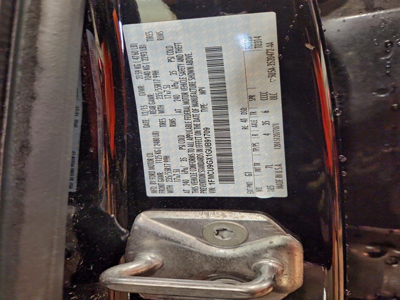 2016 Ford Escape Se VIN: 1FMCU9GX1GUB91709 Lot: 93298995