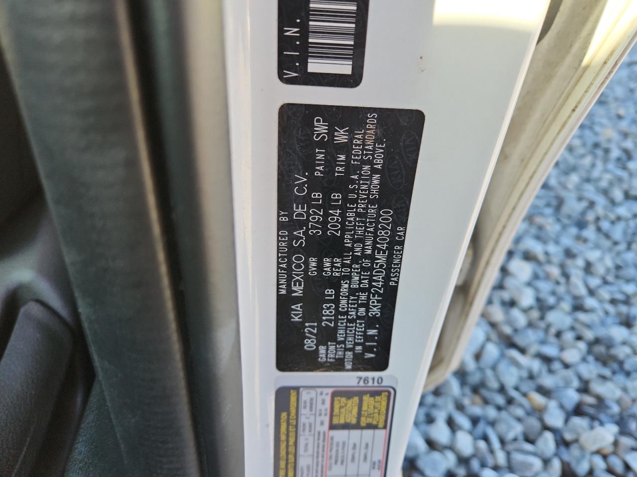 2021 Kia Forte Fe VIN: 3KPF24AD5ME408200 Lot: 92633875