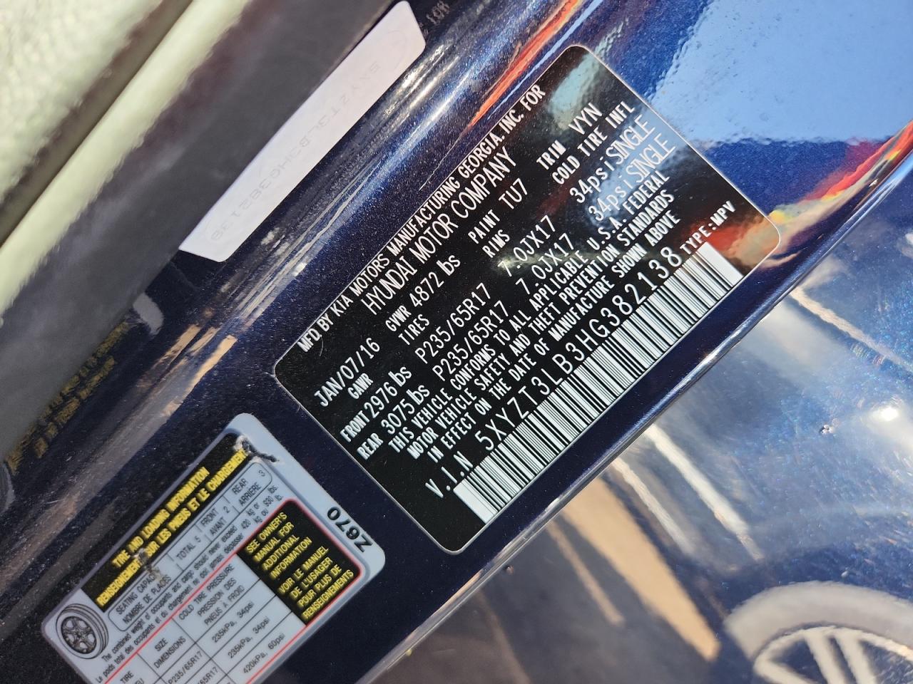 2017 Hyundai Santa Fe Sport VIN: 5XYZT3LB3HG382138 Lot: 93004955