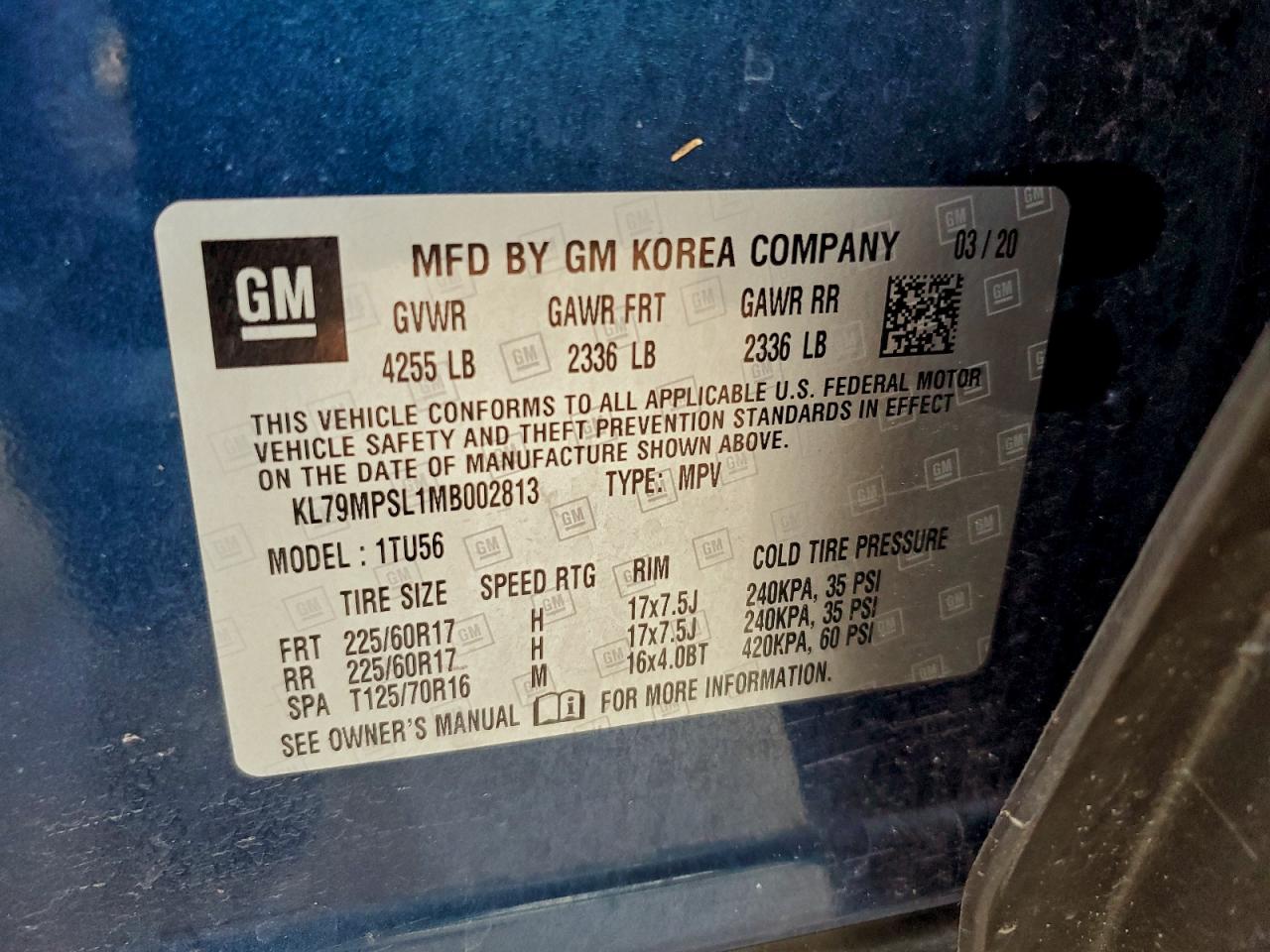 2021 Chevrolet Trailblazer Lt VIN: KL79MPSL1MB002813 Lot: 94064585