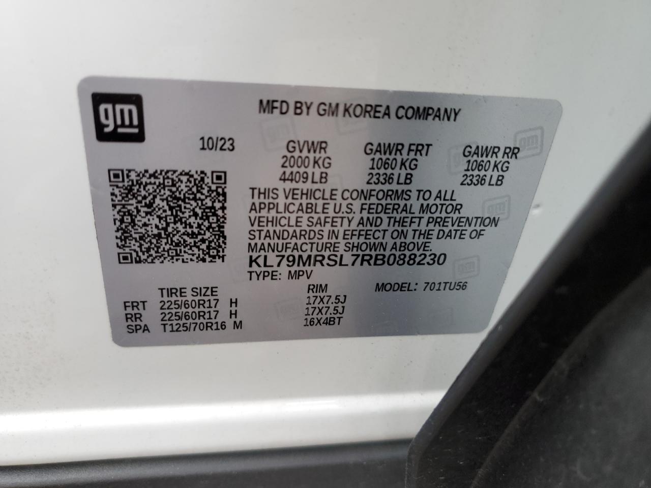 2024 Chevrolet Trailblazer Lt VIN: KL79MRSL7RB088230 Lot: 92643955