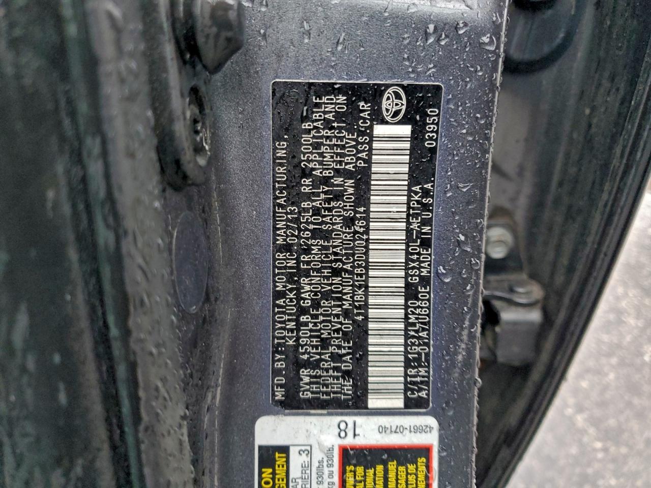 2013 Toyota Avalon Base VIN: 4T1BK1EB3DU024614 Lot: 94223135