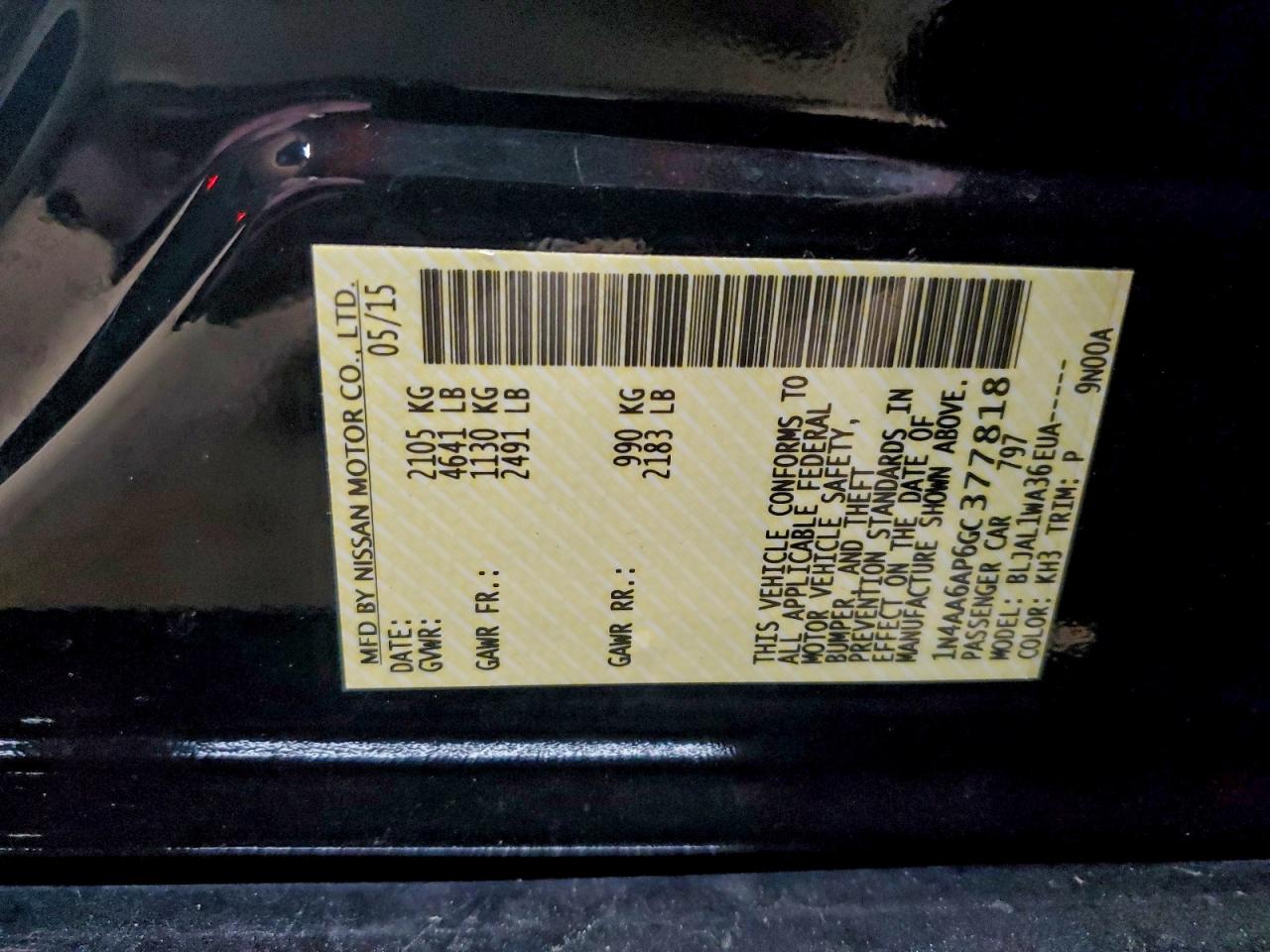 2016 Nissan Maxima 3.5S VIN: 1N4AA6AP6GC377818 Lot: 94516895