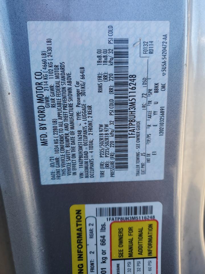 2021 Ford Mustang VIN: 1FATP8UH3M5116248 Lot: 90939065