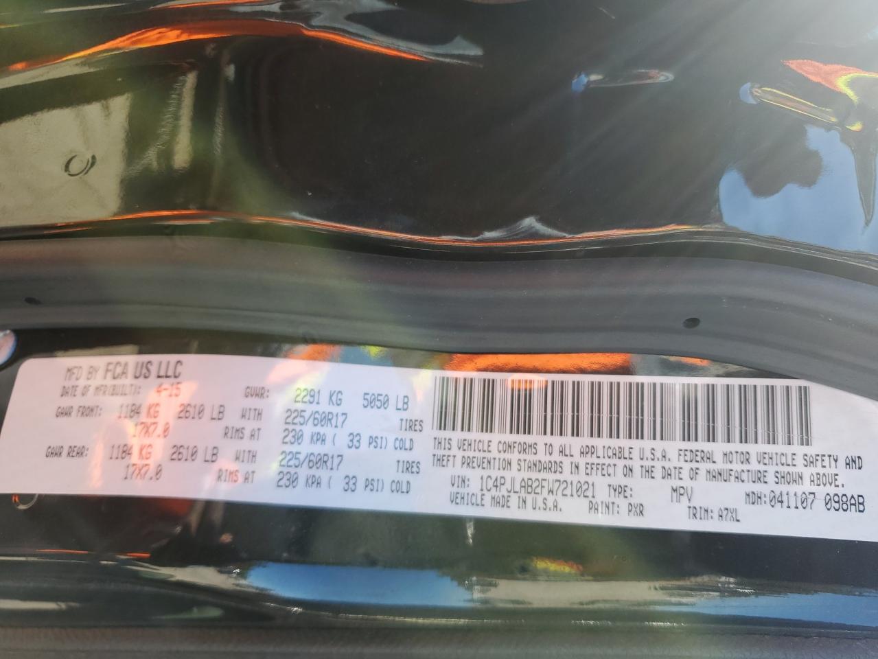 2015 Jeep Cherokee Sport VIN: 1C4PJLAB2FW721021 Lot: 92194895