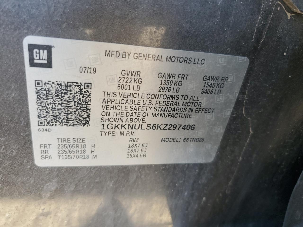 2019 GMC Acadia Slt-1 VIN: 1GKKNULS6KZ297406 Lot: 92237755