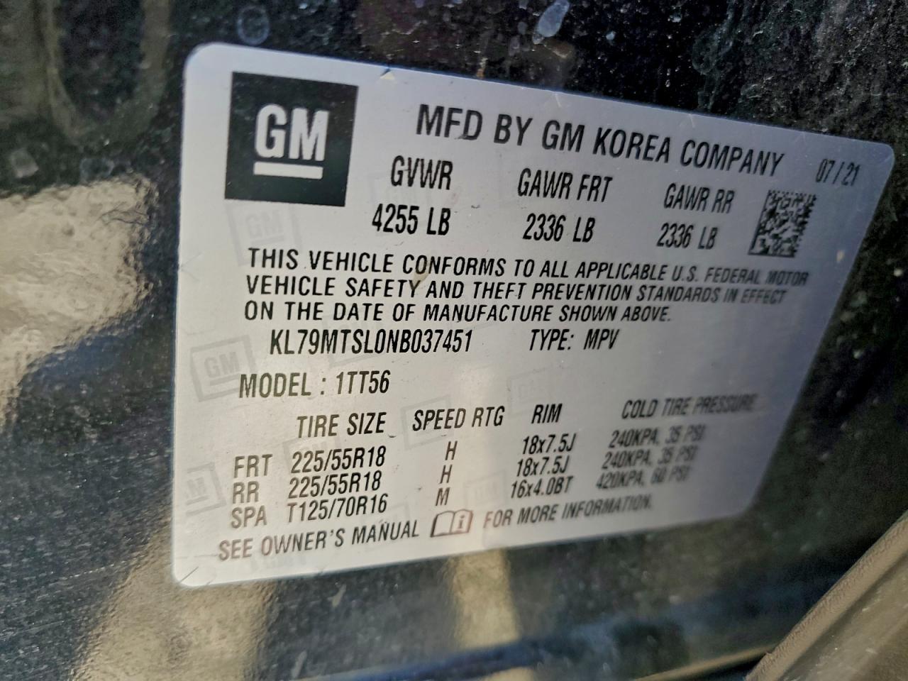 2022 Chevrolet Trailblazer Rs VIN: KL79MTSL0NB037451 Lot: 94392515