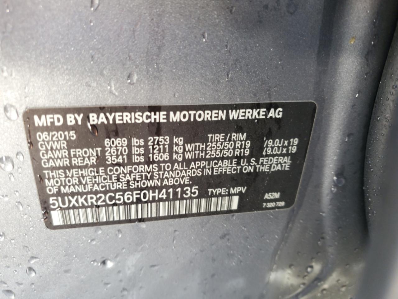 2015 BMW X5 Sdrive35I VIN: 5UXKR2C56F0H41135 Lot: 92621055