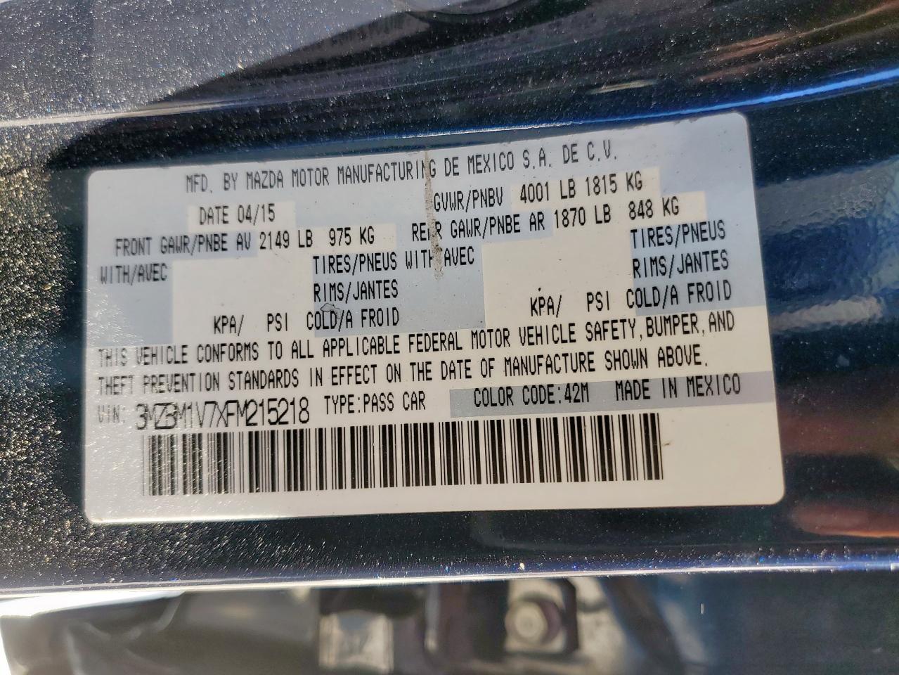 2015 Mazda 3 Touring VIN: 3MZBM1V7XFM215218 Lot: 92408355