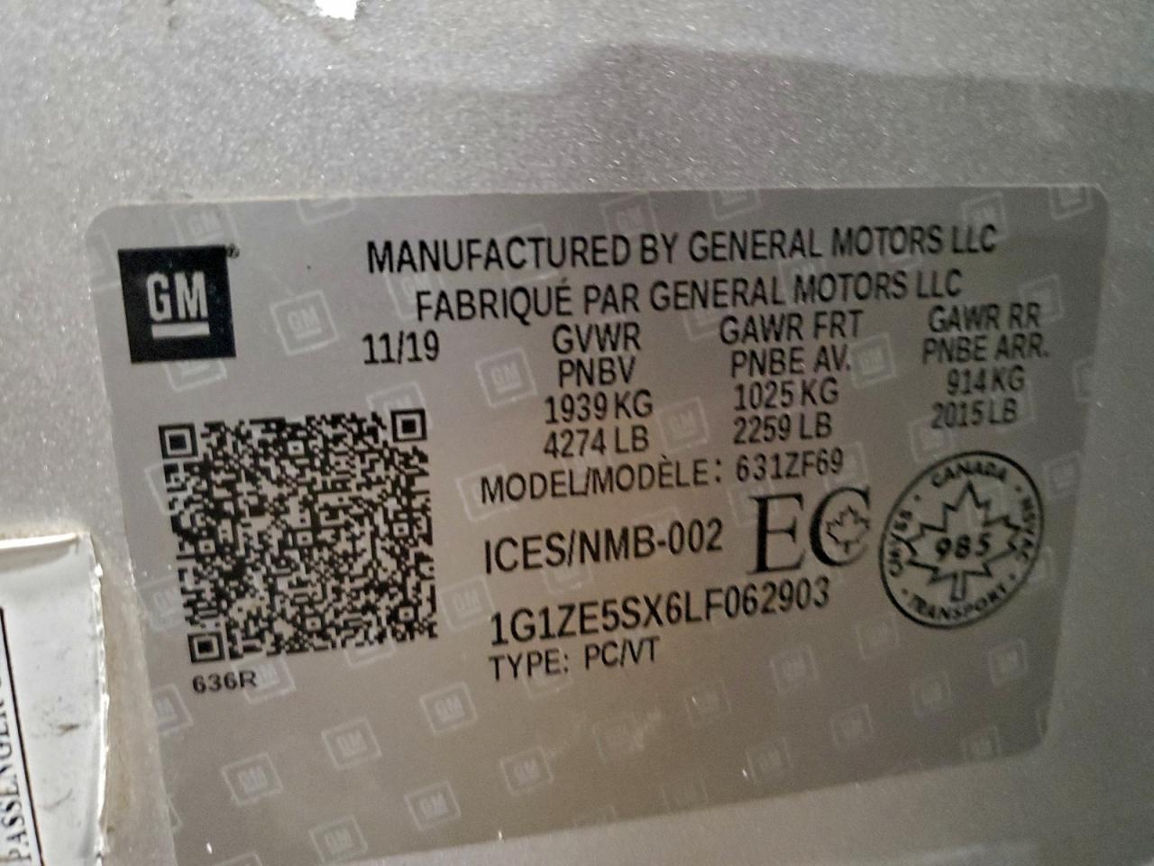 2020 Chevrolet Malibu Premier VIN: 1G1ZE5SX6LF062903 Lot: 93270935