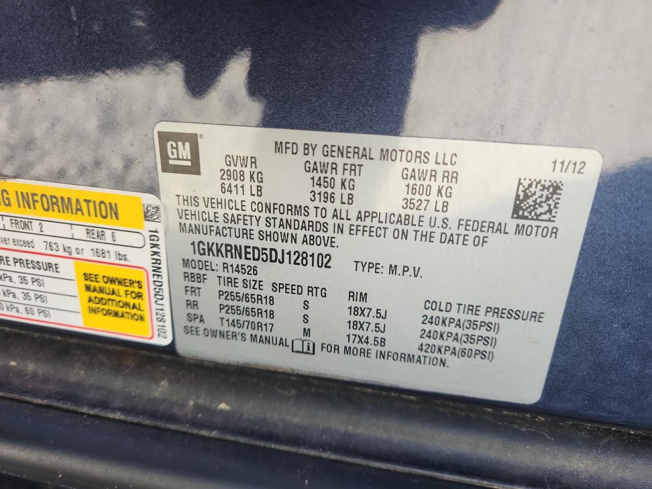 2013 GMC Acadia Sle VIN: 1GKKRNED5DJ128102 Lot: 91830175