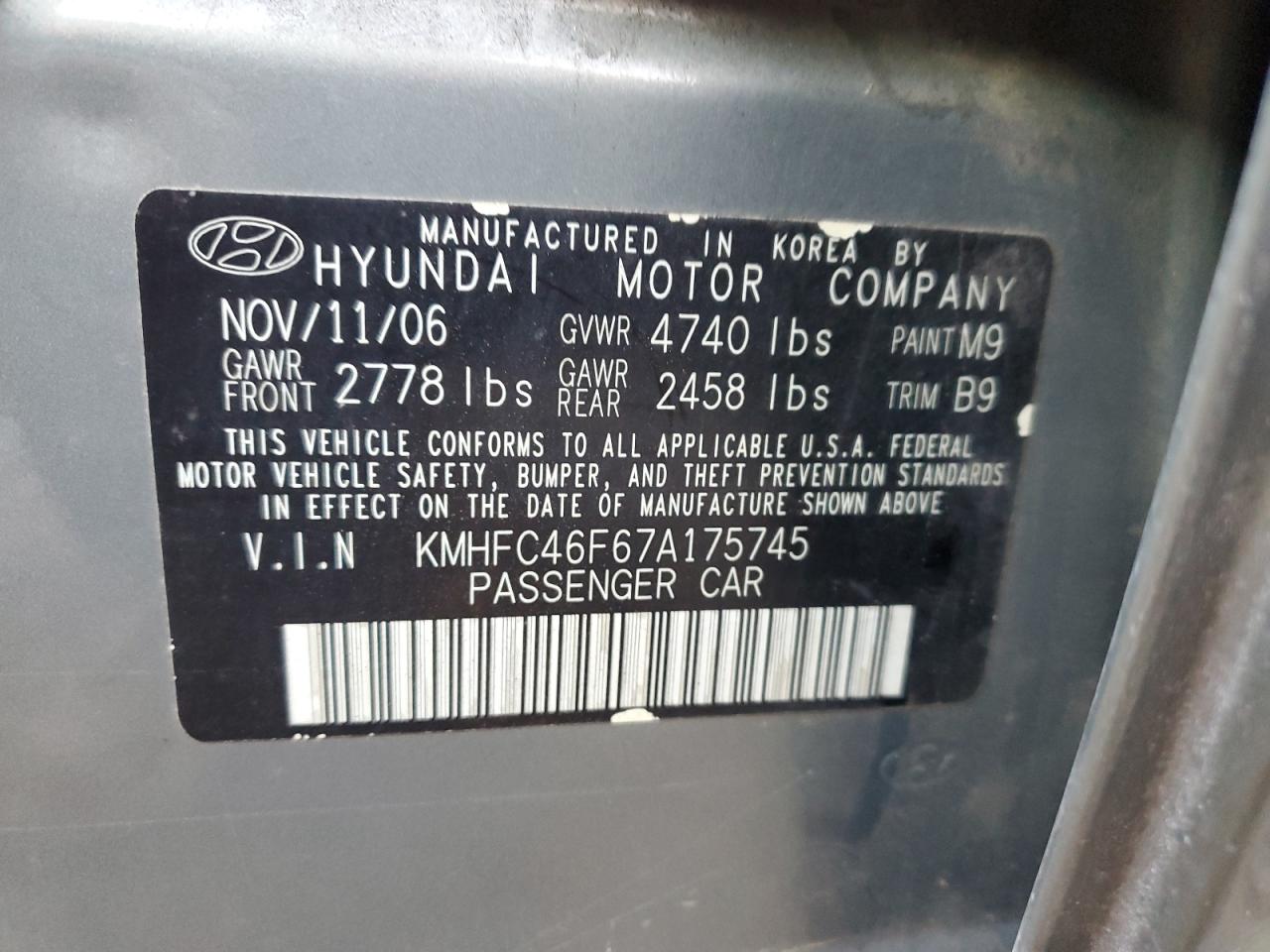 2007 Hyundai Azera Se VIN: KMHFC46F67A175745 Lot: 91937885