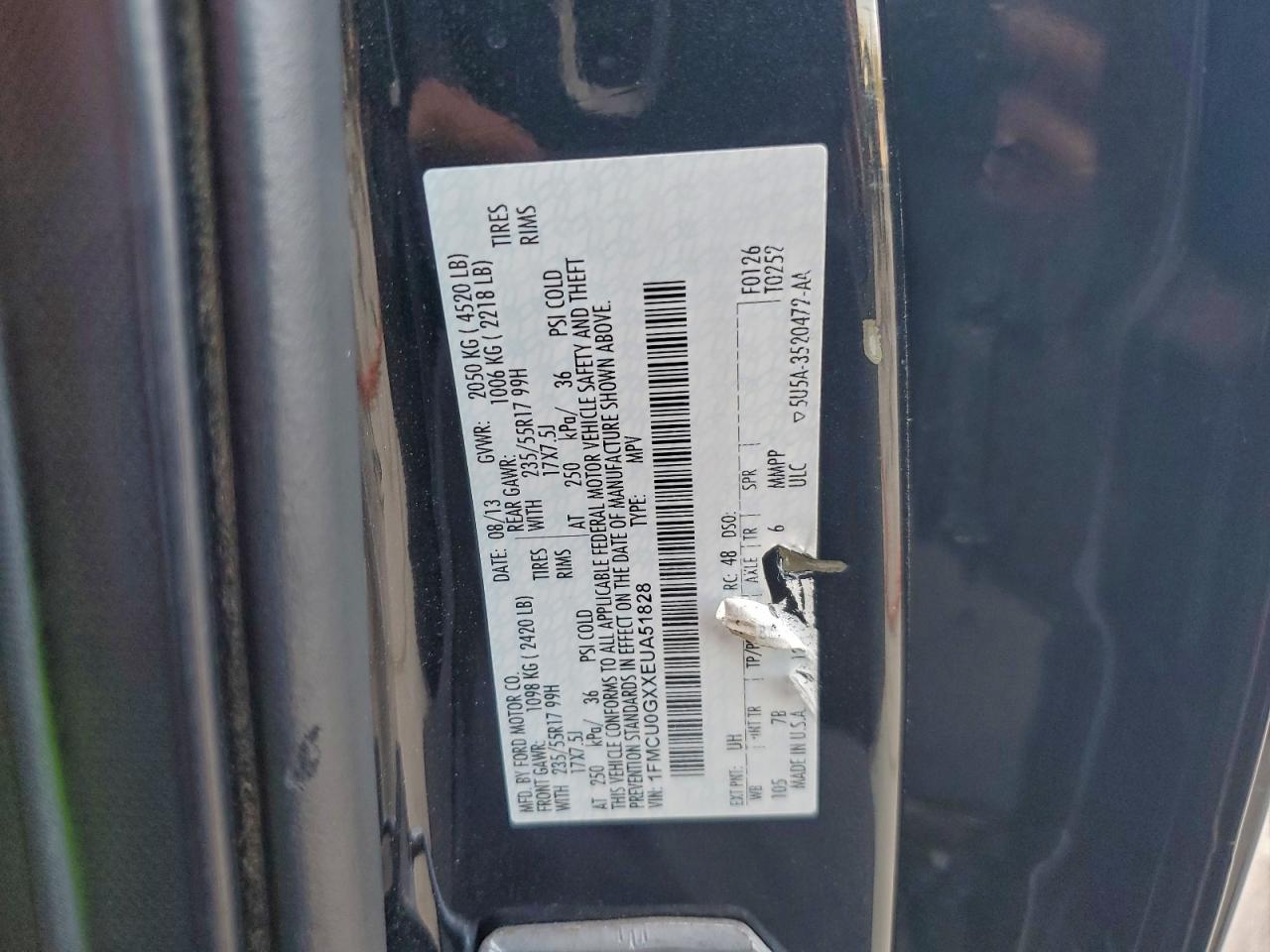 2014 Ford Escape Se VIN: 1FMCU0GXXEUA51828 Lot: 94494565